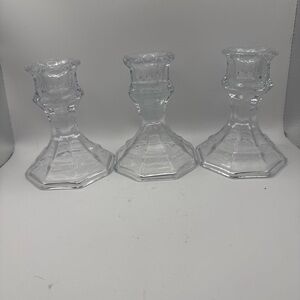 Clear Glass Octagonal Candlestick Holder - Set of 3